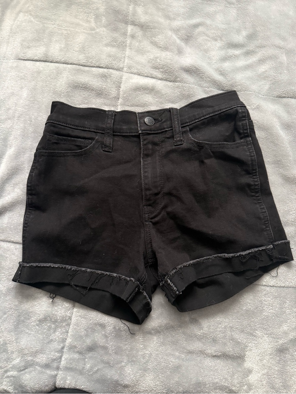 Hollister Black High-Rise Denim Shorts with Frayed Hem